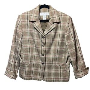 Rena Rowan Plaid Blazer Jacket Women's 16 Brown Red Lined Vintage Career Wear